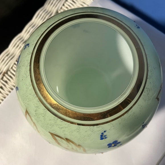 Vintage glass round vase with hand painted floral design  gold trim - Picture 2 of 13